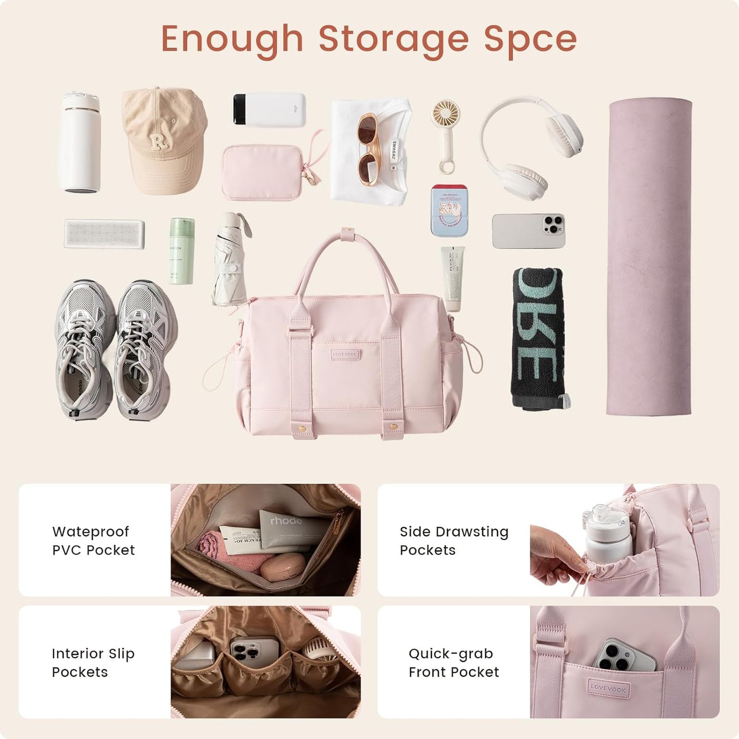 LOVEVOOK Small Gym Bag for Women with Yoga mat Holder, Mini Duffle Bag for Travel with Wet Pocket, Overnight Personal Item Bags, Lightweight Carry on Weekender Duffel for Workout, Dance, Ballet