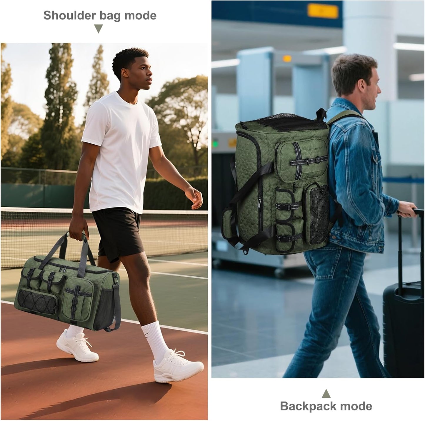 Gym Bag for Men Women, 40L Sport Duffel Bag, Anti-Theft Overnight Backpack W/Shoe Compartment for Fitness Travel, Army Green