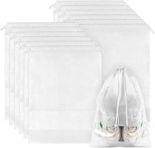 12 Pack Shoe Bags for Travel, Large Travel Shoe Bags for Packing with Clear Window, Dustproof Drawstring Travel Shoe Storage Bags Travel Essentials for Men & Women, White