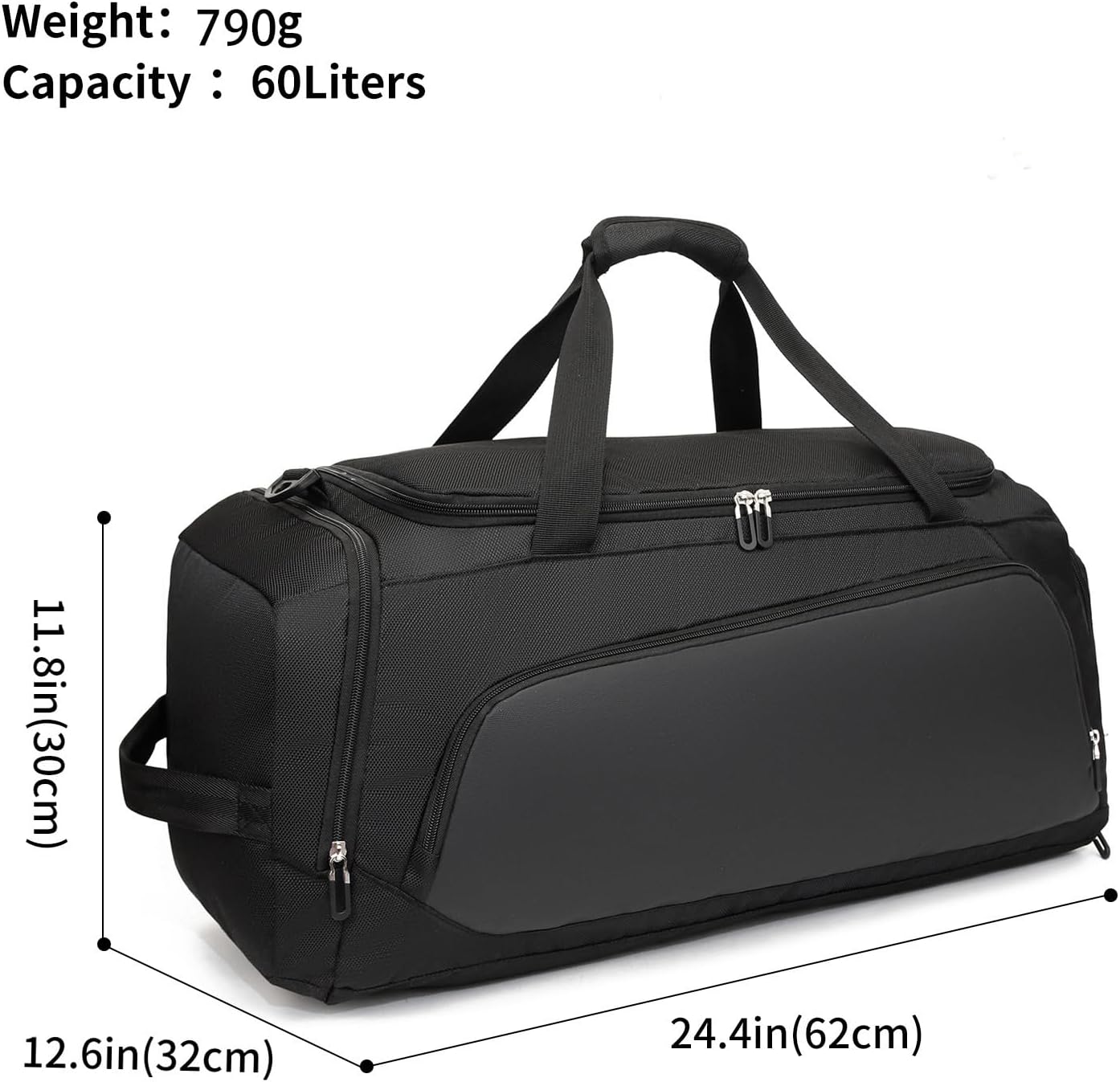 Waterproof Gym Bag with Shoe & Wet Compartment for Men/Women,Sports Duffle Bags for Workout/Fitness/Travel(Black,24.4"x12.6"x11.8")