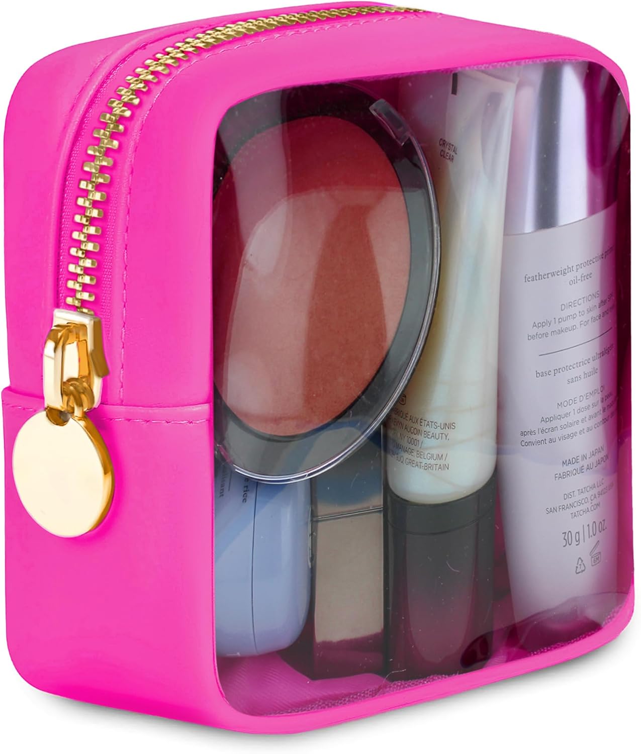 DANCOUR Clear Mini Makeup Bag for Purse Small Cosmetic Pouch Travel Case Transparent Toiletry Organizer Portable Clear Pouch Hot Pink