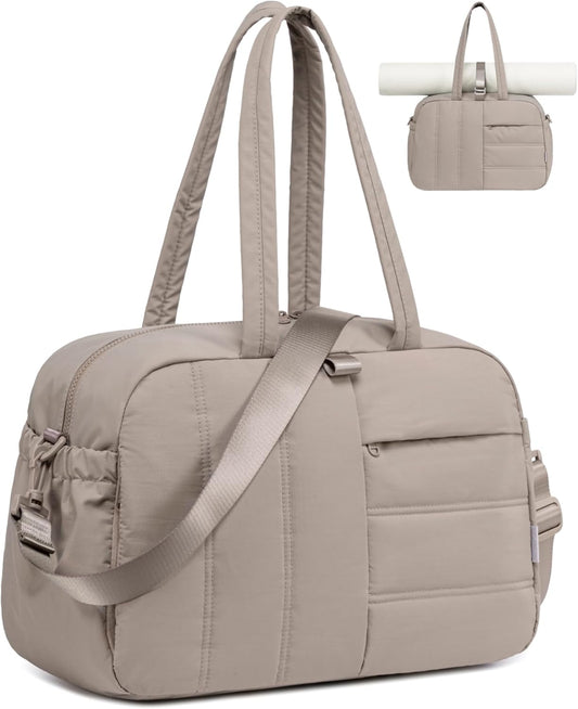 CAMTOP Gym Bag for Women with Yoga Mat Holder,16 Inches Quilted Duffle Bag for Travel Tote with Muiti-Pockets Lightweight Carry on Water resistant Overnight Weekender Personal Item Bags