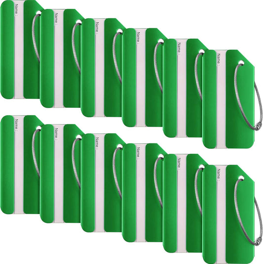 12 Pieces Luggage Tags Business Card Holder Aluminum Metal Travel ID Bag Tag for Suitcases Travel Luggage Baggage Identifier(Green)