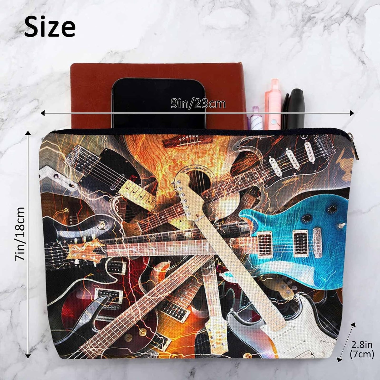 Rock Guitar Makeup Bag For Women, Adorable Cosmetic Bag Makeup Bags, Lightning Music Guitar Zipper Bag Travel Bags Toiletry Organizers Pouch Bags Washing Bags For Gym Bathroom