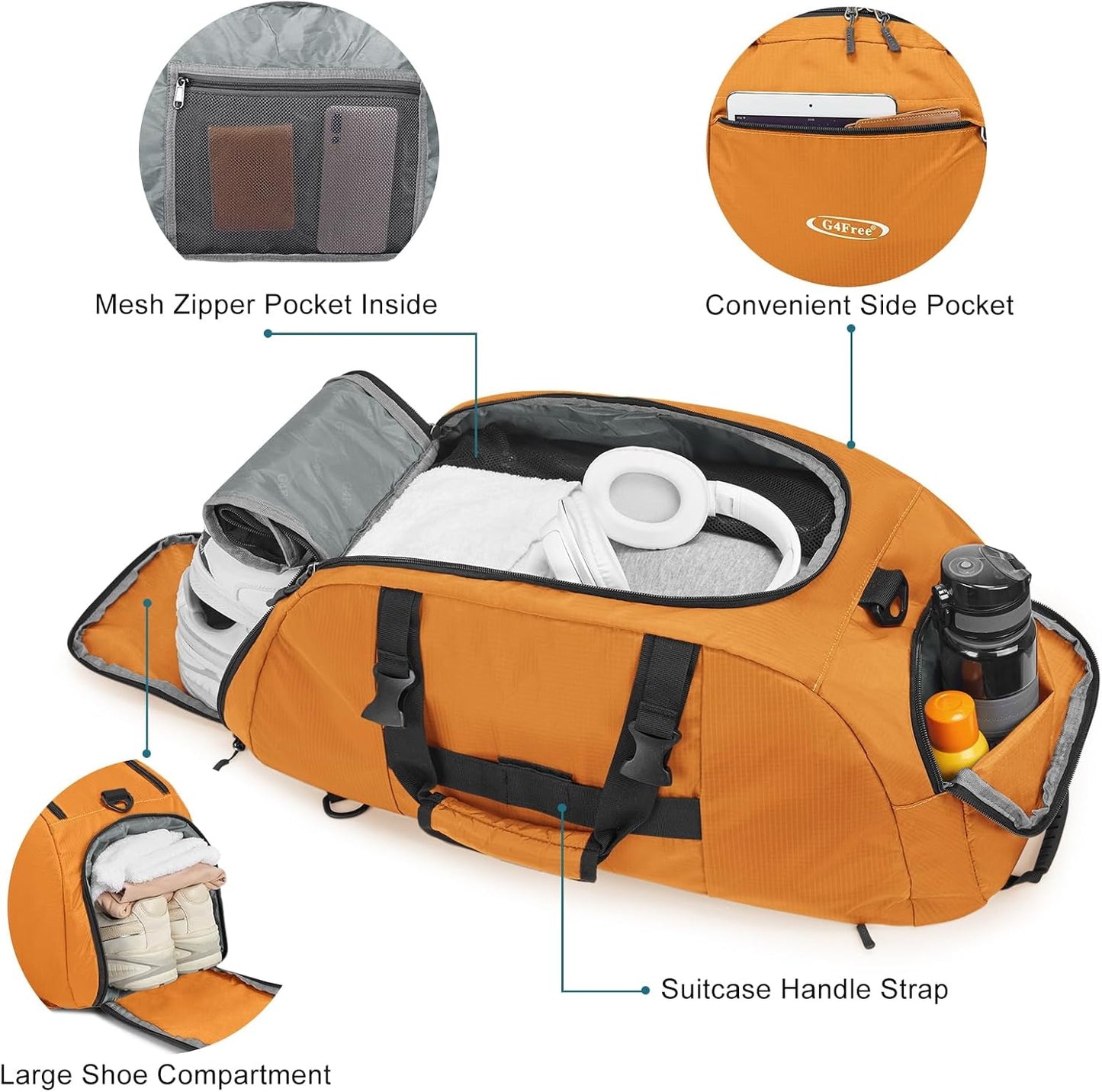 G4Free 40L 3-Way Duffle Bag Backpack Gym Bag for Men Women Sports Duffel Bag with Shoe Compartment Travel Backpack Luggage