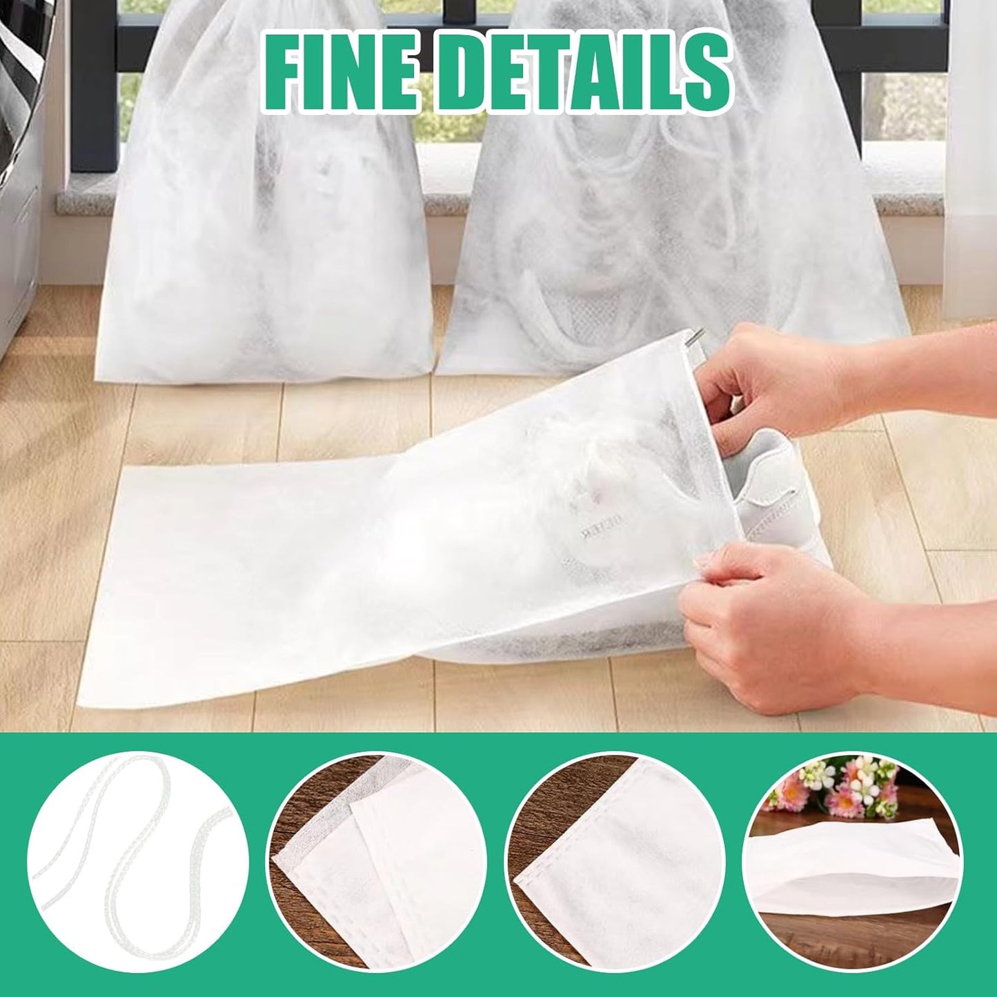 100 Pack Shoe Bags for Travel, 20 x 16 Inch Large Dust Bags for Handbags, Non Woven Travel Shoe Bags for Packing in Suitcase, Drawstring Breathable Shoe Travel Bag, Dust Cover for Storage