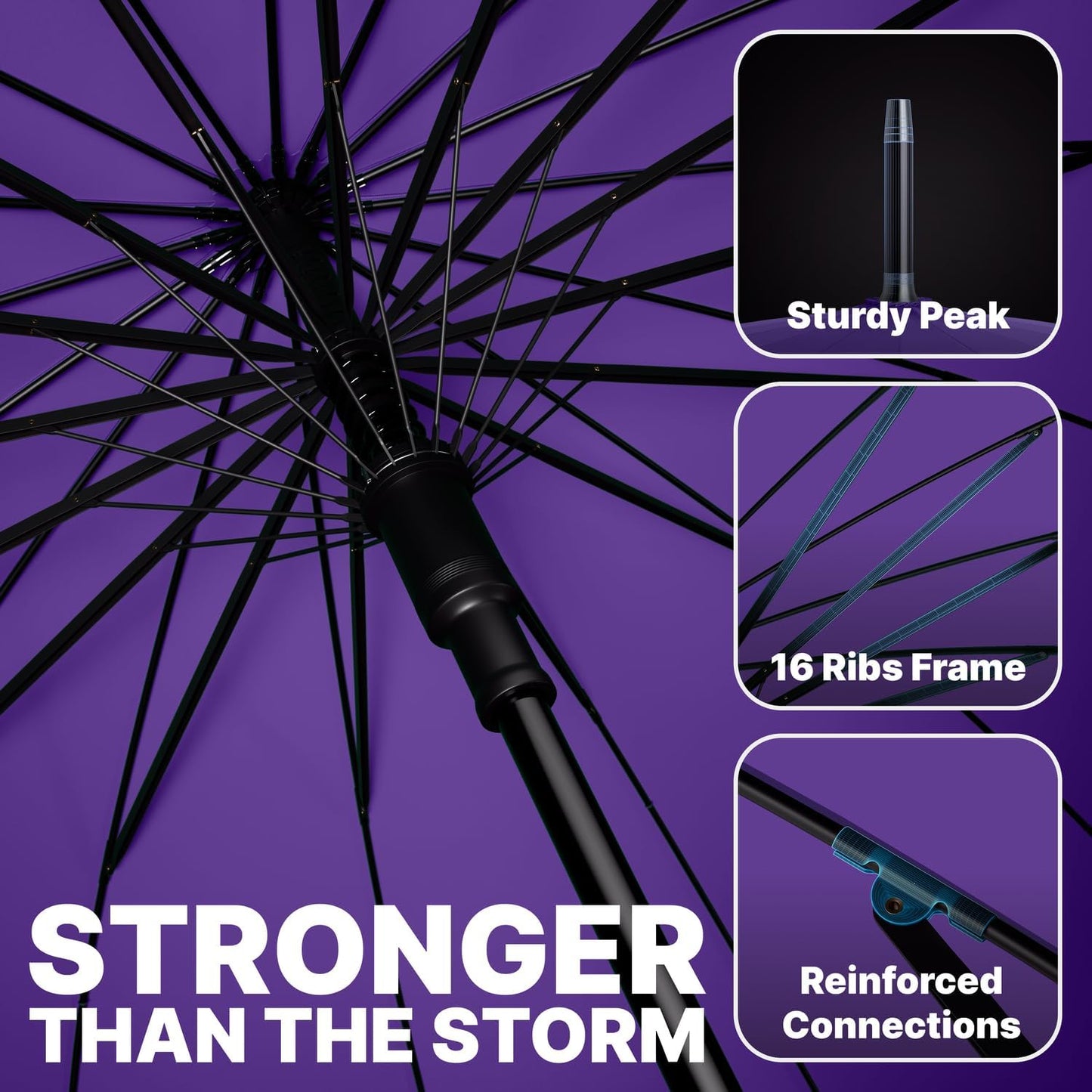 Royal Walk Windproof Large Umbrella for Rain 54 Inch Automatic Open for 2 Persons Wind Resistant Big Golf Umbrellas for Adult Men Women Classic Wooden Handle Fast Drying Strong 16 Ribs Travel 120cm