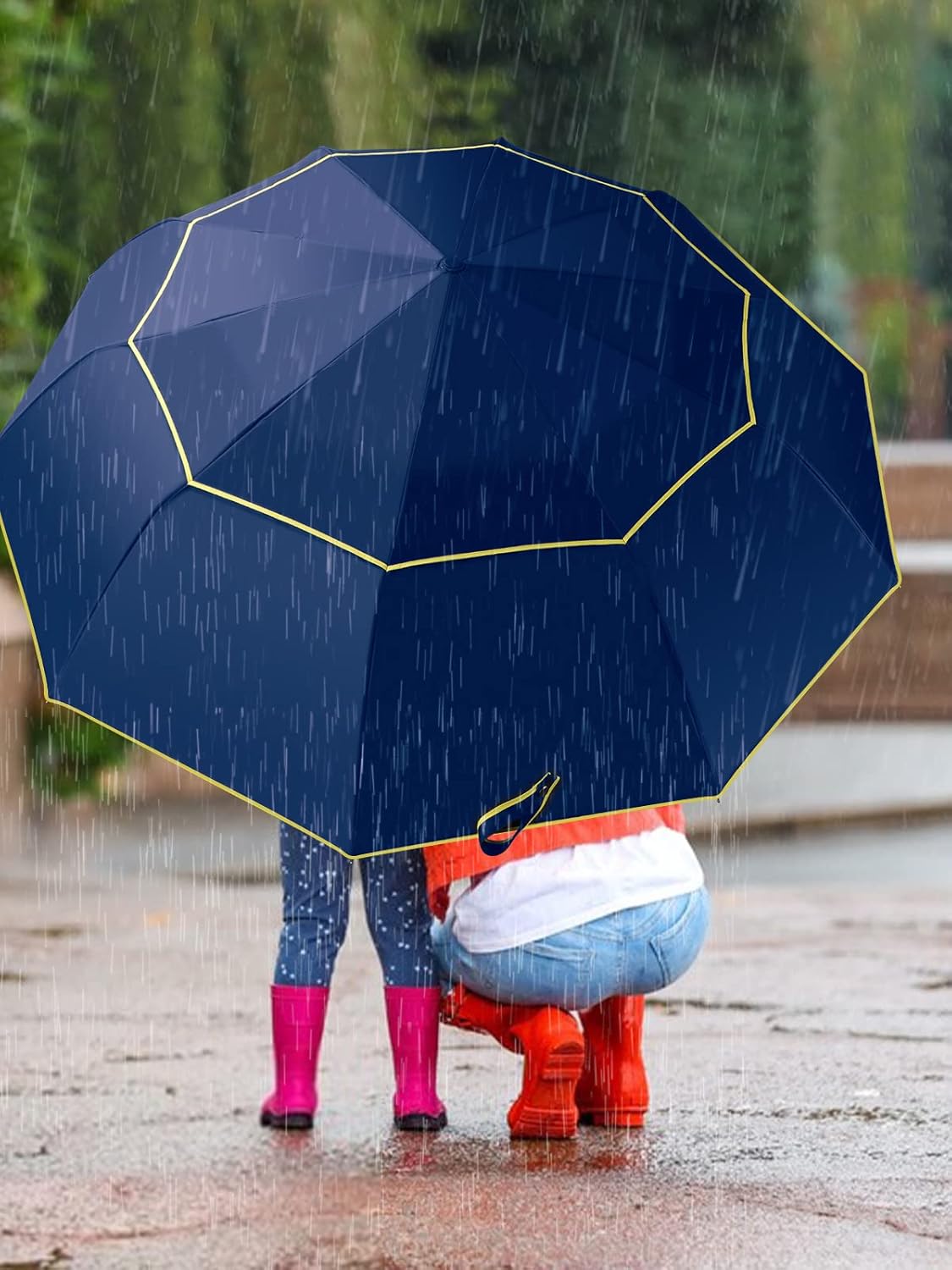 Kalolary 62 Inch Automatic Golf Umbrella - Extra Large Folding, Windproof, Compact, Double Canopy, Travel Folding, Oversize Rain Umbrella for Home Family Use