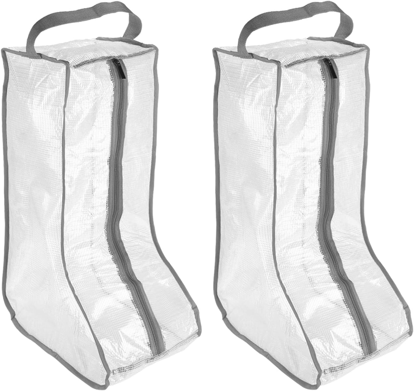 Boot Storage Bags [2PCS] - Plastic Tall Boot Carry Bags Clear Shoe Bags with Handle for Travel & Daily Use - [Gray] Waterproof & DustProof Boot Bags for Cowboy Boots