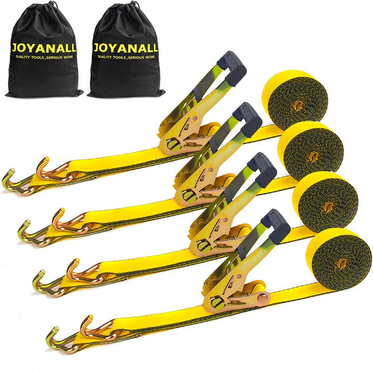 2 Inch Ratchet Strap Heavy Duty, 4Pack 15ft Tie Down Straps Ratchet with Double J Hook, 10000 LBS Break Strength, Cargo Ratchet Straps for Moving, Truck, Trailers, Motorcycles