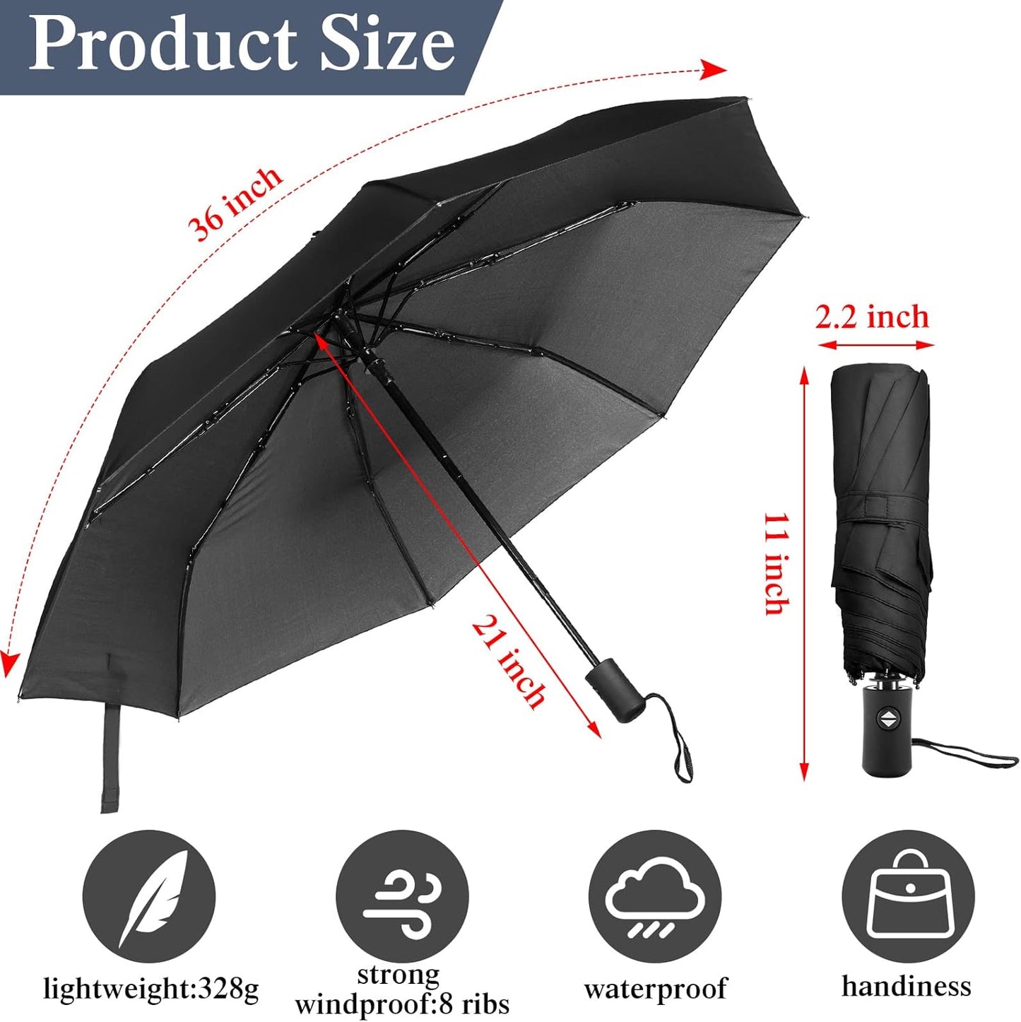 Reginary 6 Pack Umbrella Bulk Windproof Travel for Rain Automatic Open and Close Umbrella Collapsible Folding Rain Backpack Portable for Men Women
