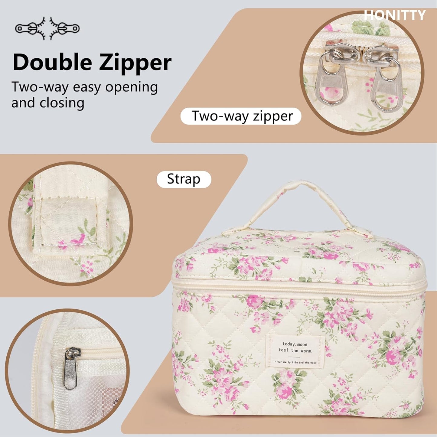 Makeup Bag,Quilted Cosmetic Bags,Large Floral Make Up Organize bag,Makeup Bag Set for Women,Flower Travel Toiletry Bag