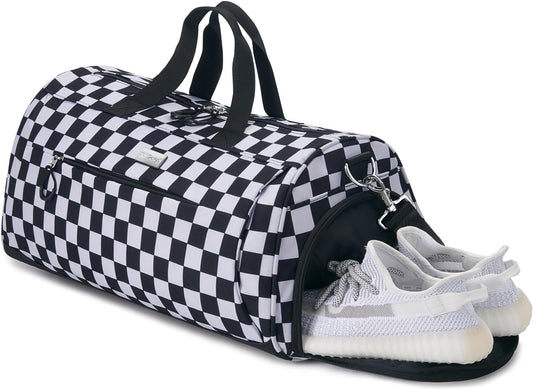 TOPDesign Gym Bag for Women & Men, Unisex Duffel Bag with Shoe Compartment & Wet Pocket for Travel Sports Gym (L Checkerboard)