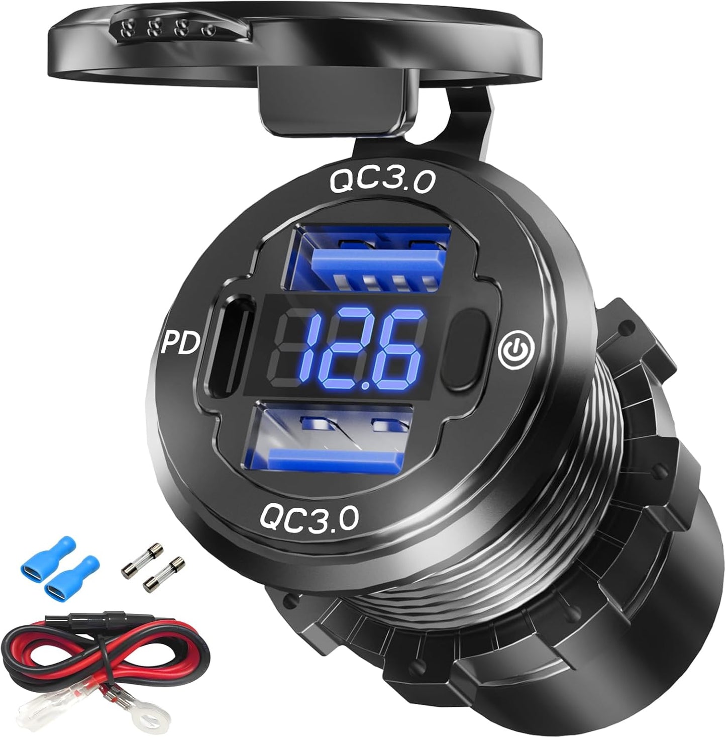 12V USB Outlet, VANONE Aluminum Alloy Dual 18W QC3.0 Ports & 36W PD USB Charging Port 12 Volt Outlet Charger Socket, Accessories for Car Boat Marine Motorcycle RV ATV Truck Golf Cart, etc