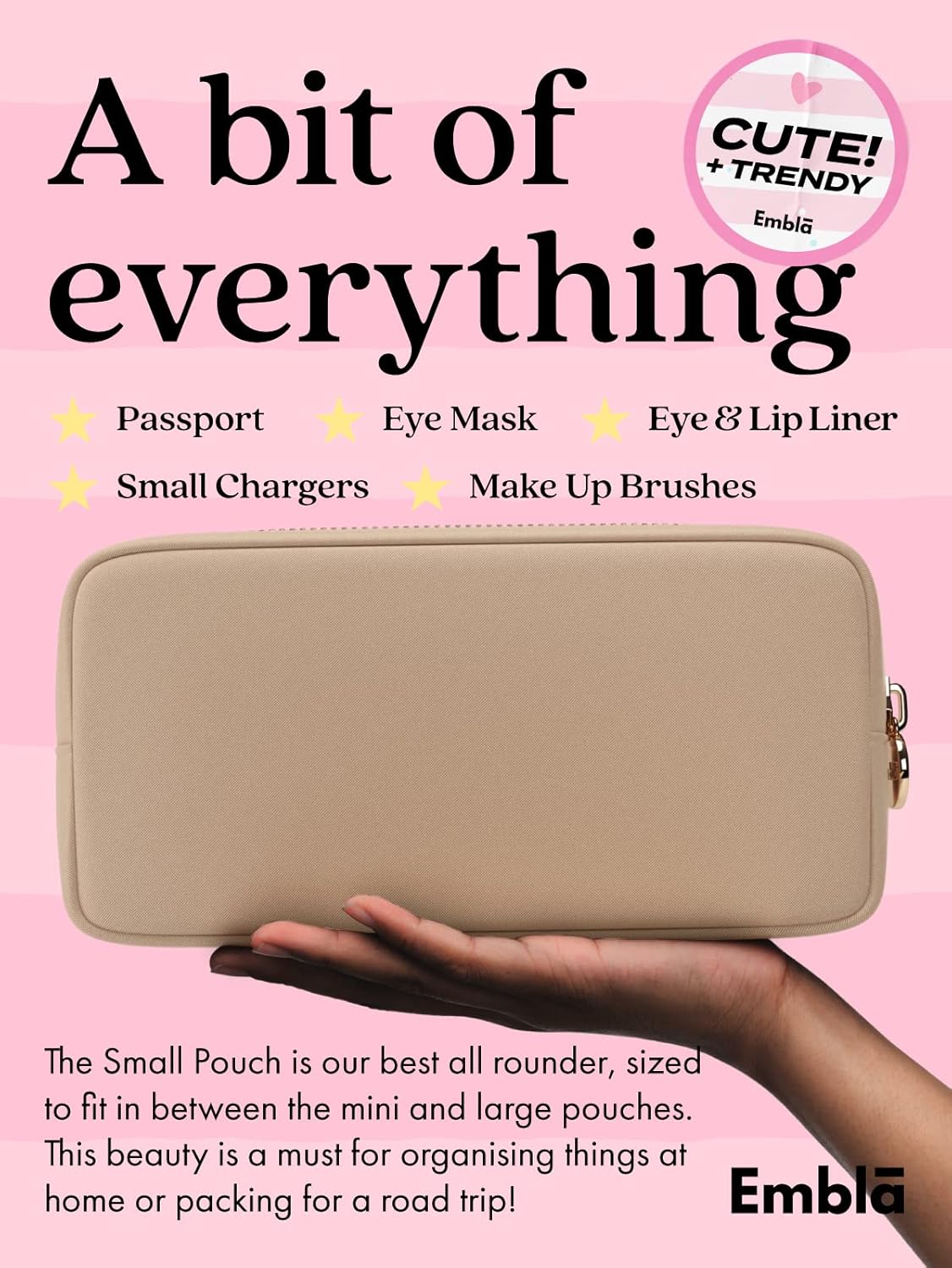 Makeup Bag Travel Cosmetics Pouch and Toiletry Bag, Nylon Zipper Pouch Purse, Cute Make Up Organizer Storage Tote for Women Girls, Waterproof Travel Skincare Case, Small Makeup Bags, Sand