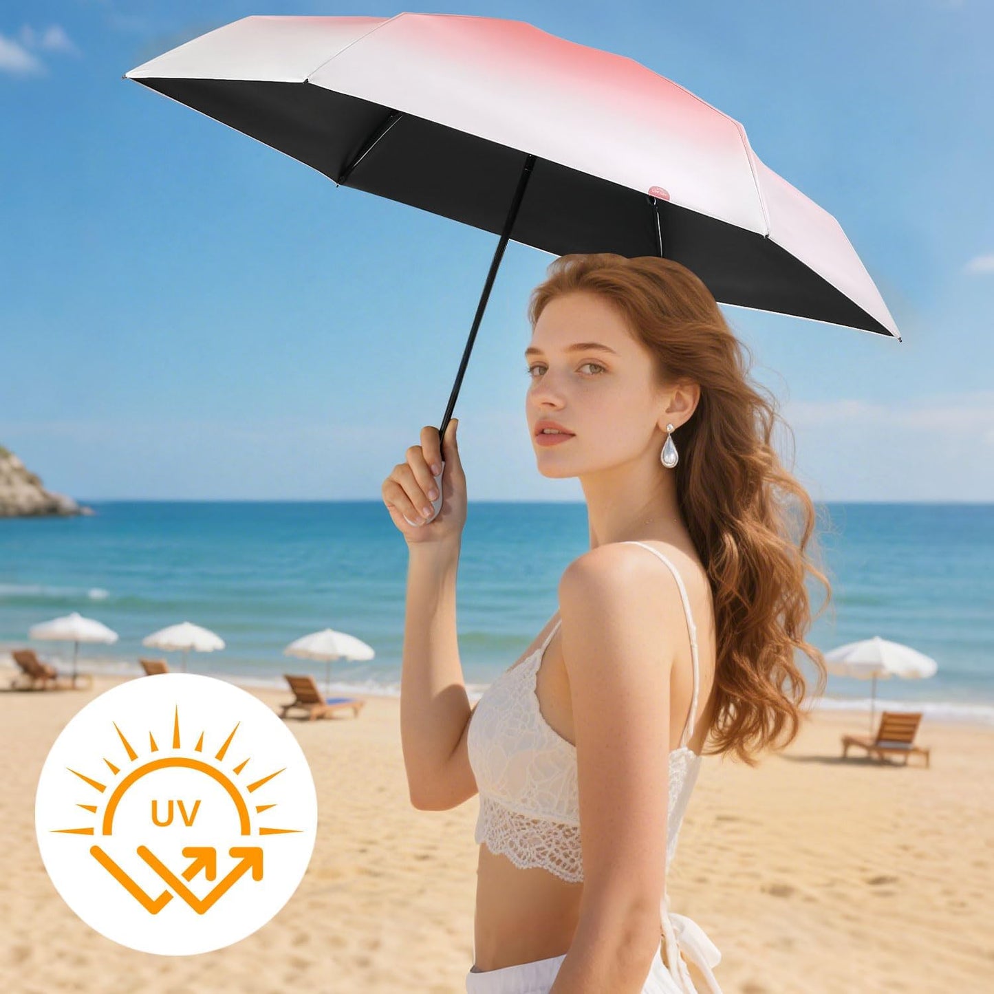 LEAGERA Mini Travel Umbrella UPF 50+ - Folding Portable Compact Umbrella for Purse Lightweight Tiny Trendy UV Protection Umbrellas for Women Girls