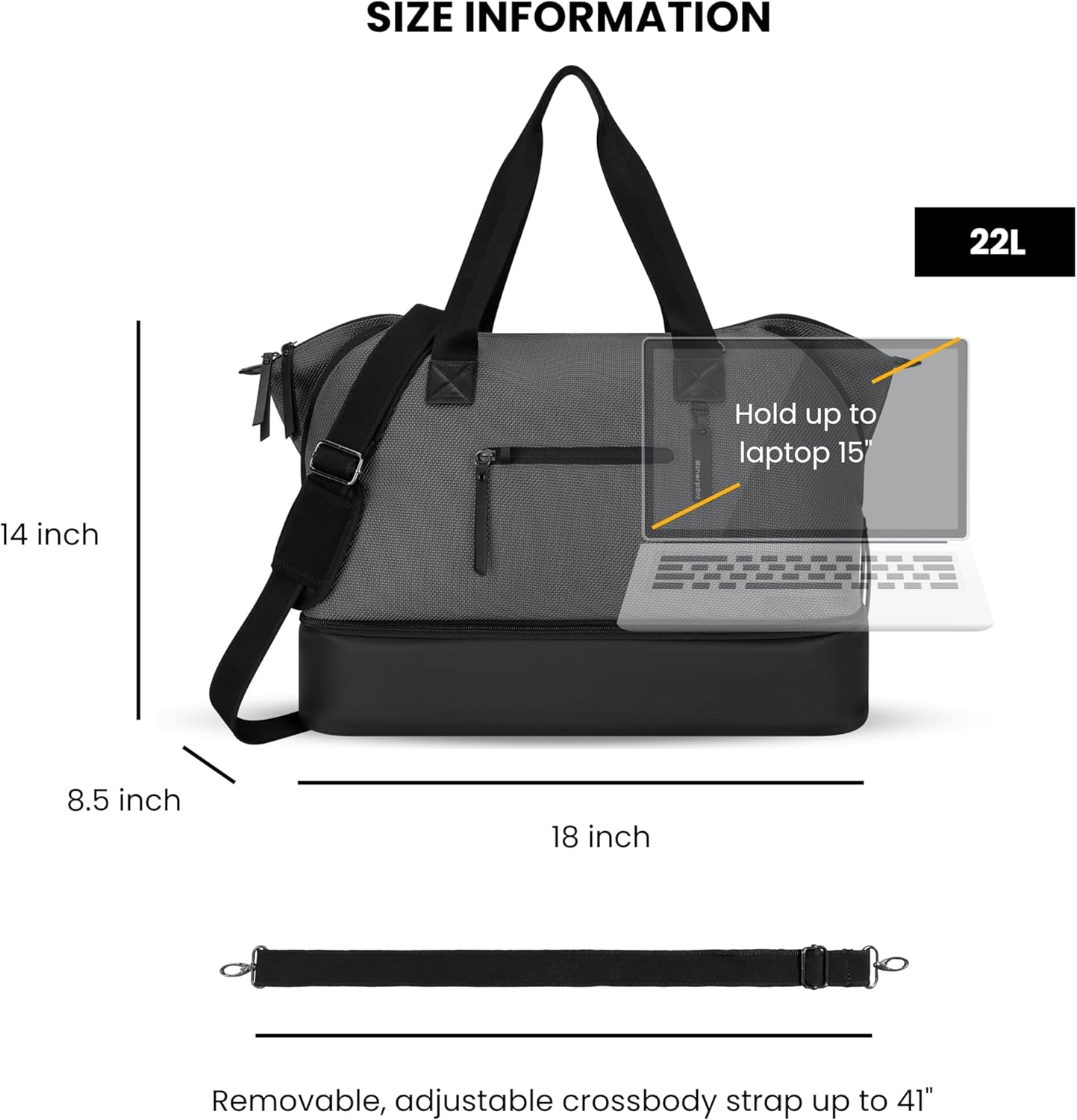 Sherpani Boston, Anti-Theft Weekender Bags,Travel Duffel Bag for Women, Carry On Tote Bag with Removable Shoe Bottom Compartment, Metal Hardware