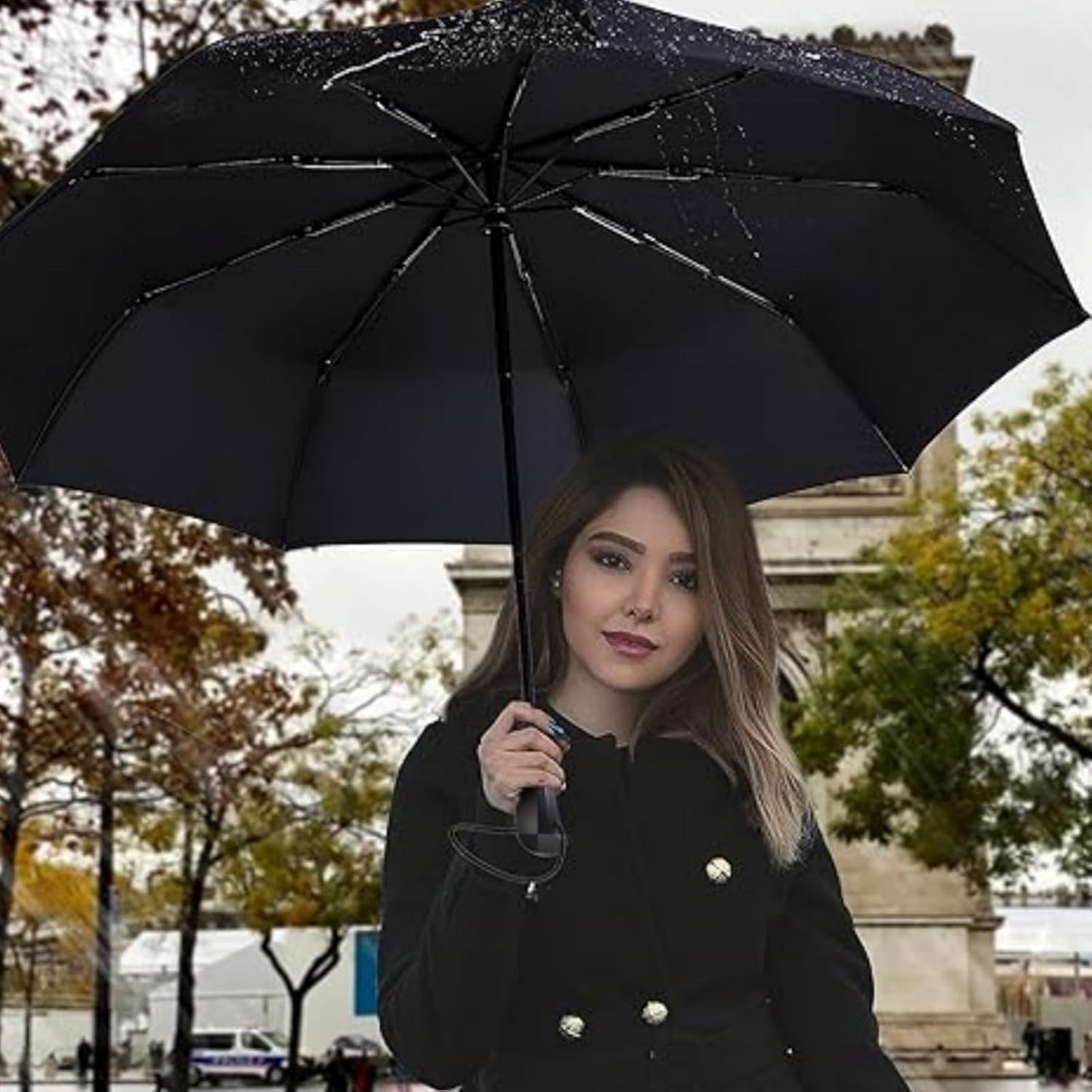 Windproof Travel Umbrella for Adult, Automatic Umbrellas for Rain - Compact Folding Umbrella with UV Protection, Lightweight Portable Design for Backpack/Walking/Car, Sun & Storm Ready