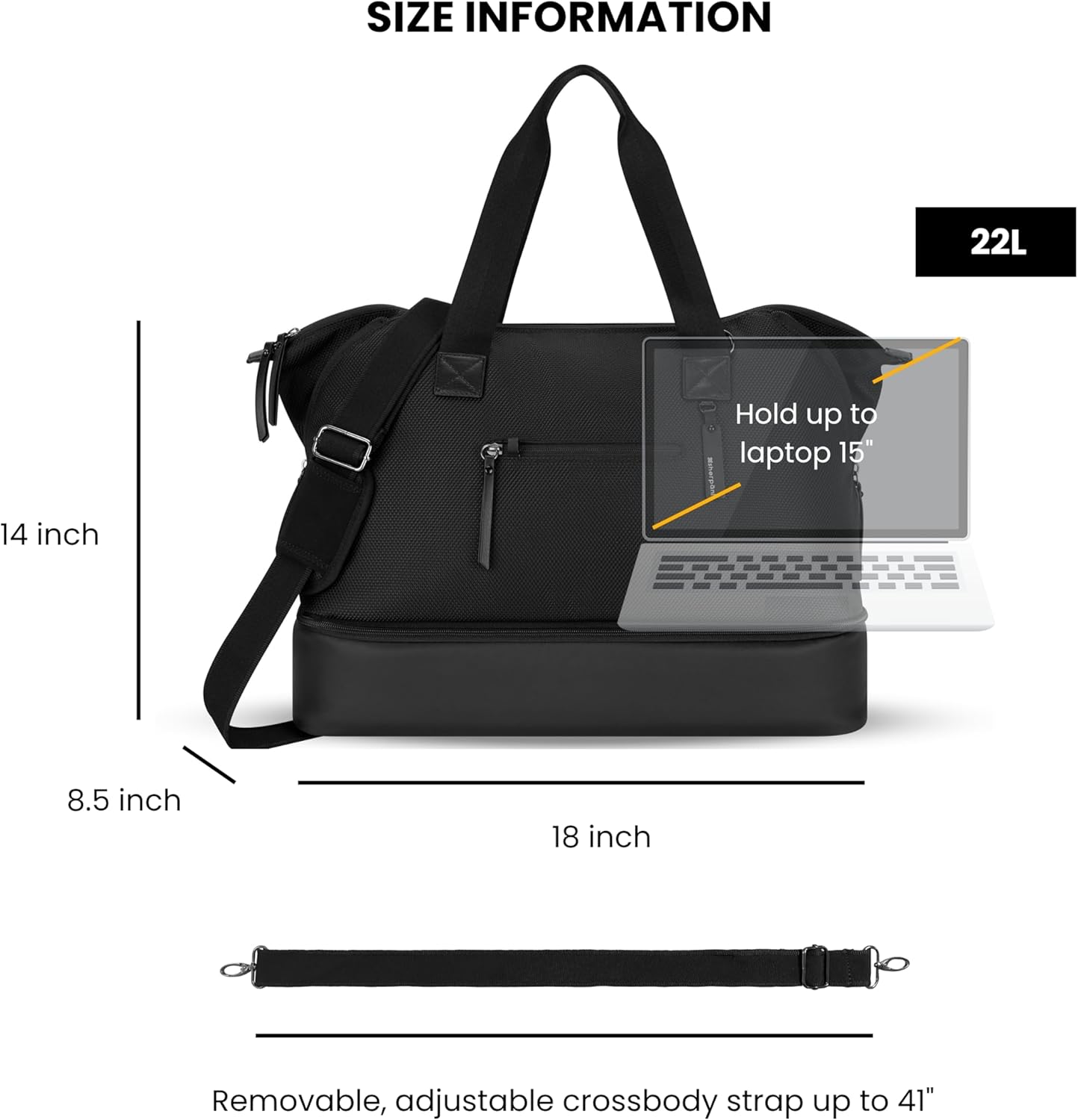 Sherpani Boston, Anti-Theft Weekender Bags,Travel Duffel Bag for Women, Carry On Tote Bag with Removable Shoe Bottom Compartment, Metal Hardware