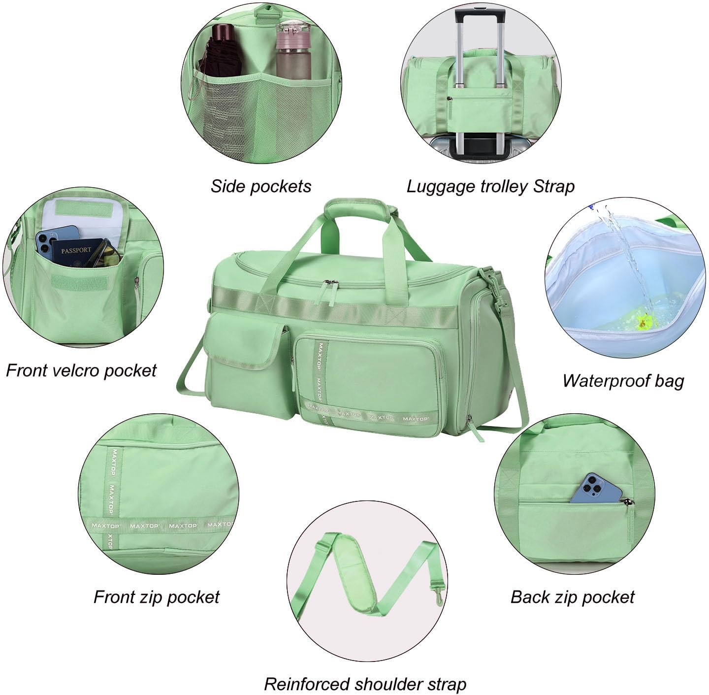 MAXTOP Gym Bag for Women Men Travel Duffle Bag Large Capacity Carry On Weekender Overnight Bag With Shoe Compartment Gym Tote Dry Wet Separation Duffel Bag for Travel