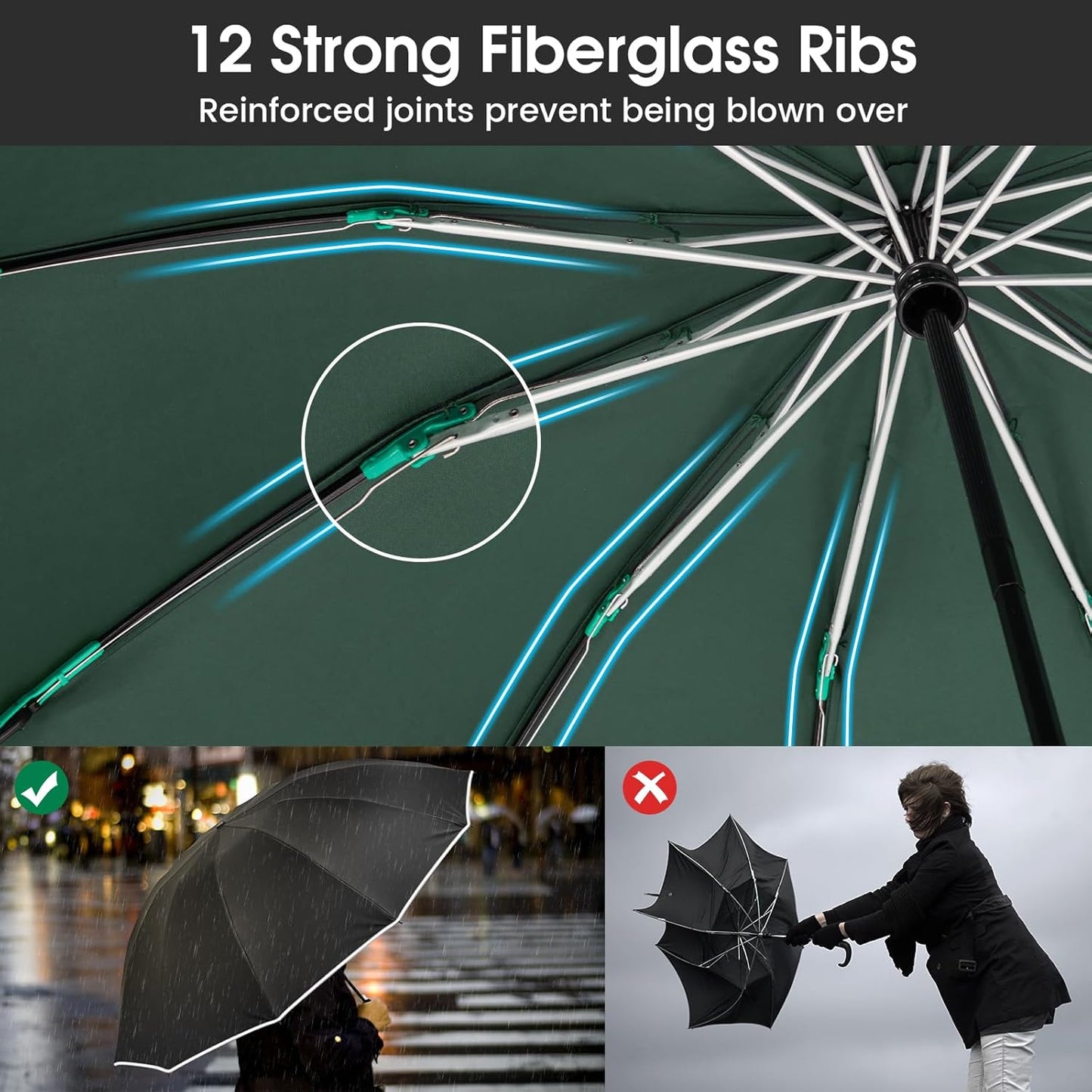 G4Free 54 Inch Large Double Layer Inverted Umbrella, 12 Ribs Compact Windproof Automatic Folding Reverse Umbrella with Reflective Strip for rain
