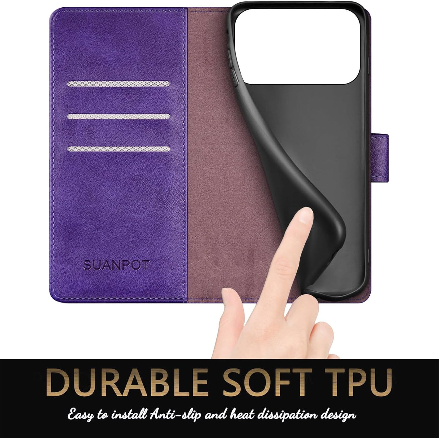 SUANPOT Compatible with iPhone 17 Pro Max 6.9" Wallet case with RFID Blocking Credit Card Holder,Flip Book PU Leather Protective Cover Women Men for Apple 17 Pro Max Phone case Purple