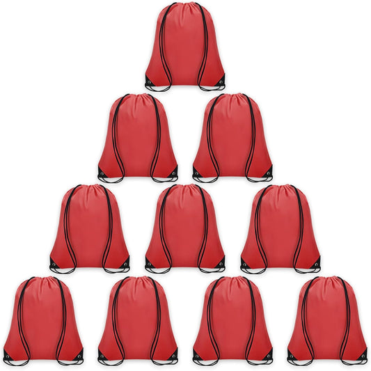 10Pcs Drawstring Backpack Bulk Cinch Bag, Drawstring Bags Polyester for Gym Sports Beach Party Trip (Red)