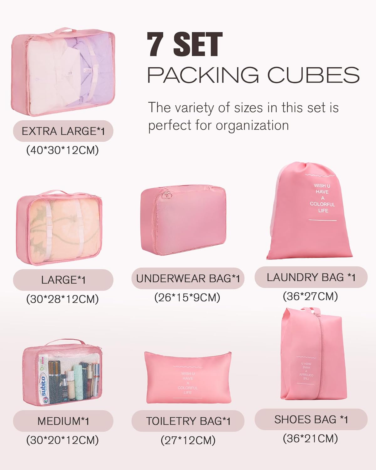 10 Piece Luggage Sets, 3 Piece Suitcase Set, 20 inch Carry on Luggage, 24 inch and 28 inch Checked Luggage with 7PC Packing Bags