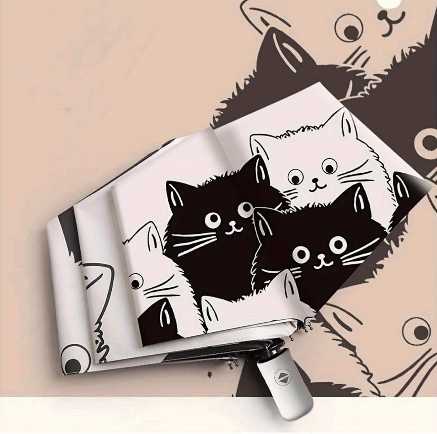 Compact Cat Umbrella - Automatic Folding, Dual-Use Rain and Sun Protection, Black Coating Anti-UV, Windproof, Lightweight, Portable Travel Companion for Men and Women