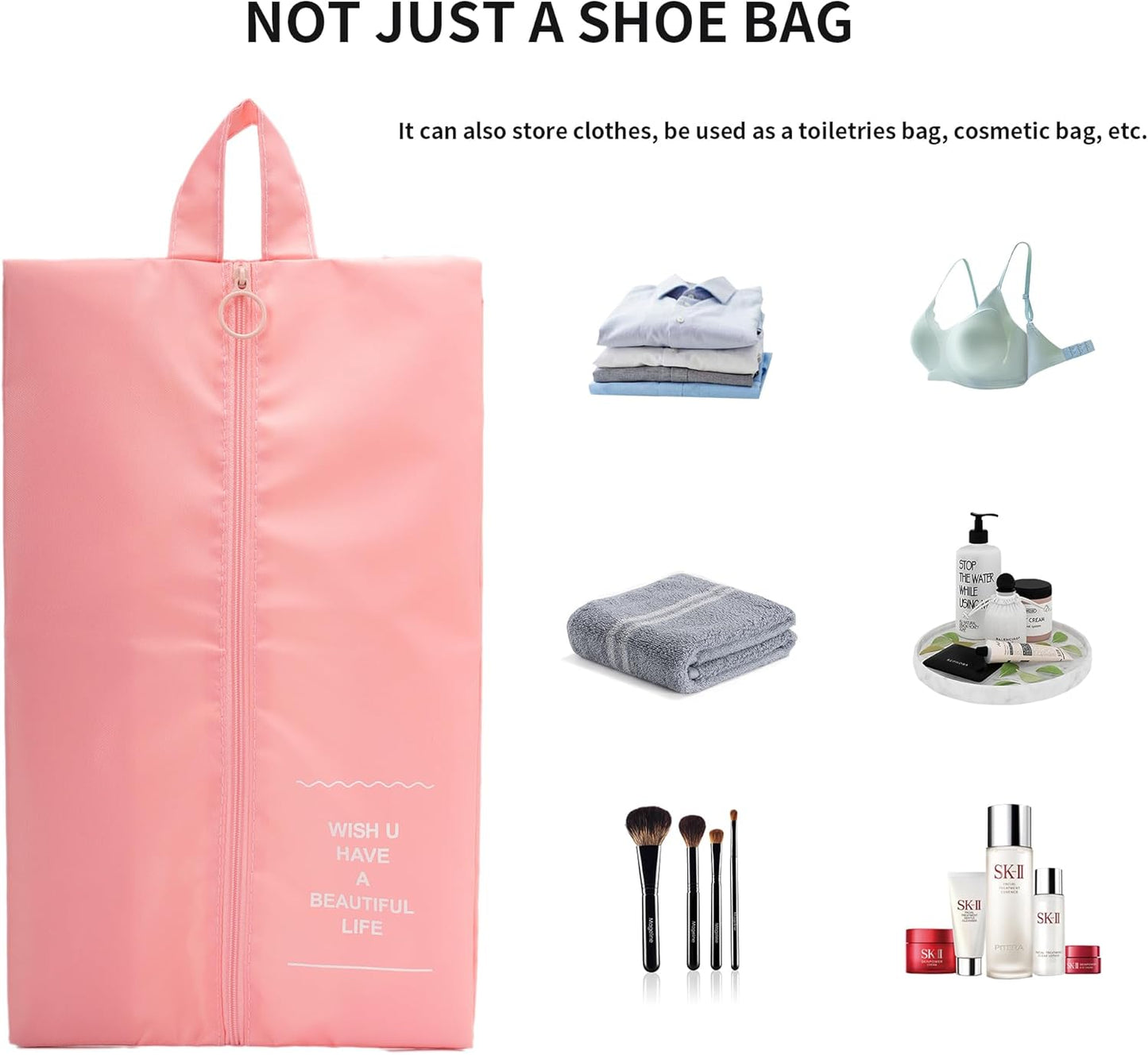 Shoe Bags for Travel, 2 Pack Large Multi-color Shoe Bags for Men Women, Waterproof Portable Shoe Organizer bag with Sturdy Zipper (Pink)