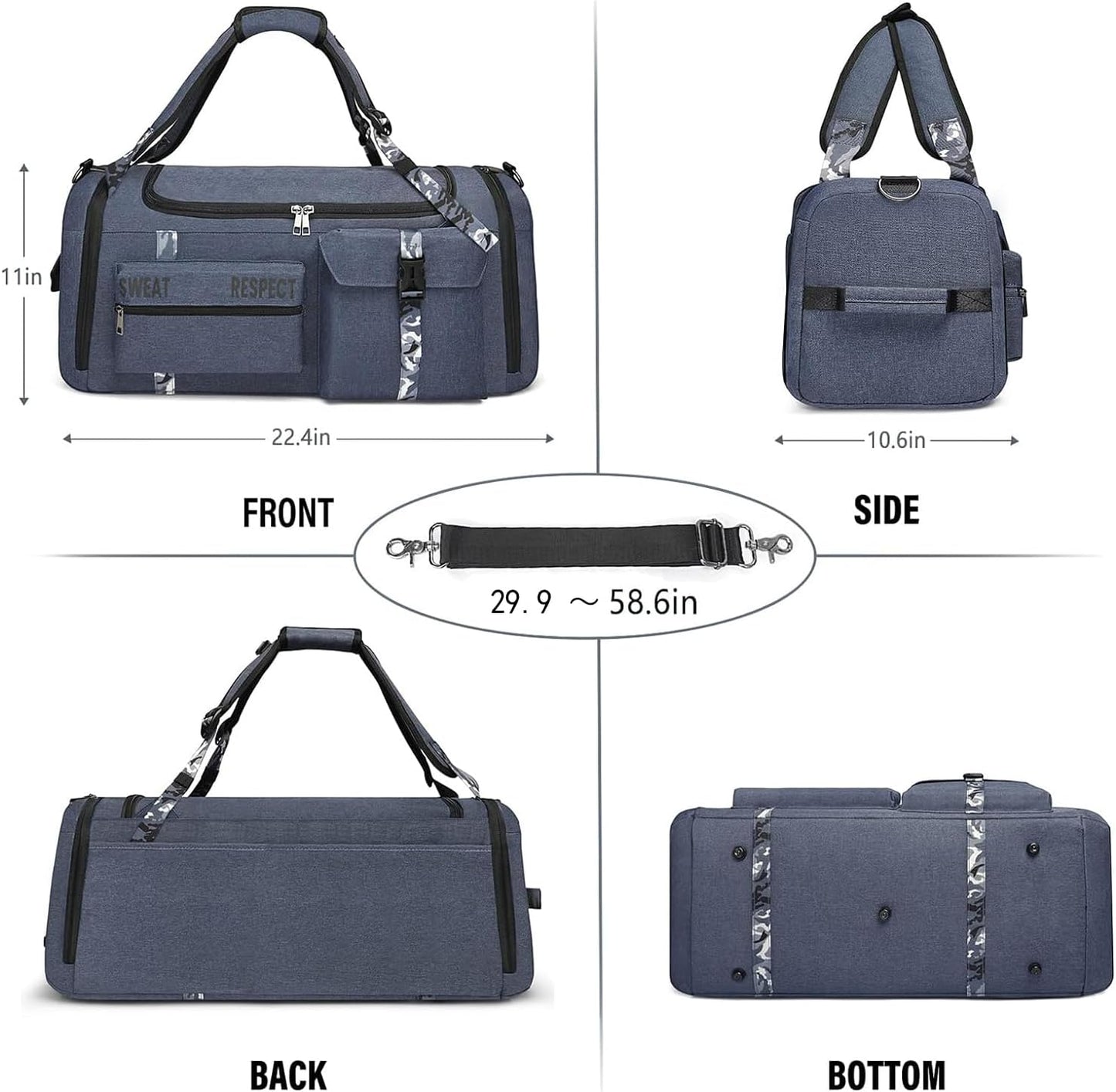 Gym Bags for Men Gym Duffle Bag Backpack 3-Way Sports Duffel Bags for Men with Shoe Compartment & Wet Pocket, Fitness Workout Training Bag, Blue