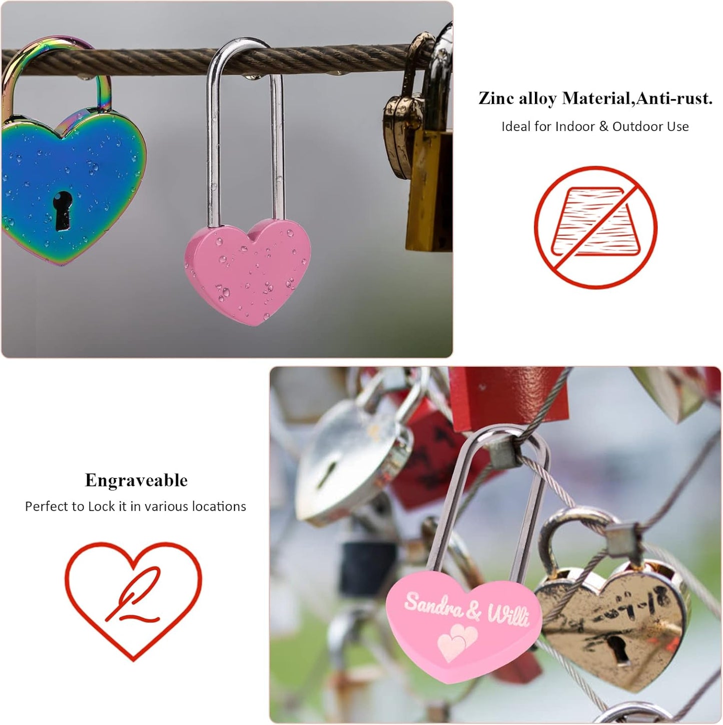 10PCS 3.5" Love Lock Heart Padlock,Pink Single Heart Wish Lock for Lovers Wedding,Valentines,Anniversary,Travel(NO Key)