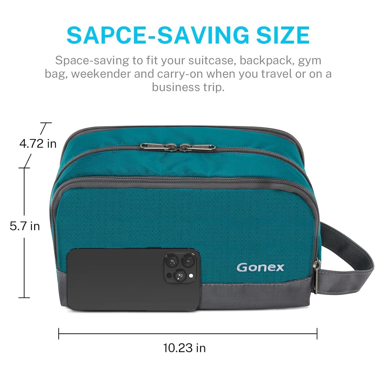 Gonex Travel Toiletry Bag Nylon, Shaving Bag Toiletry Organizer Peacock Green