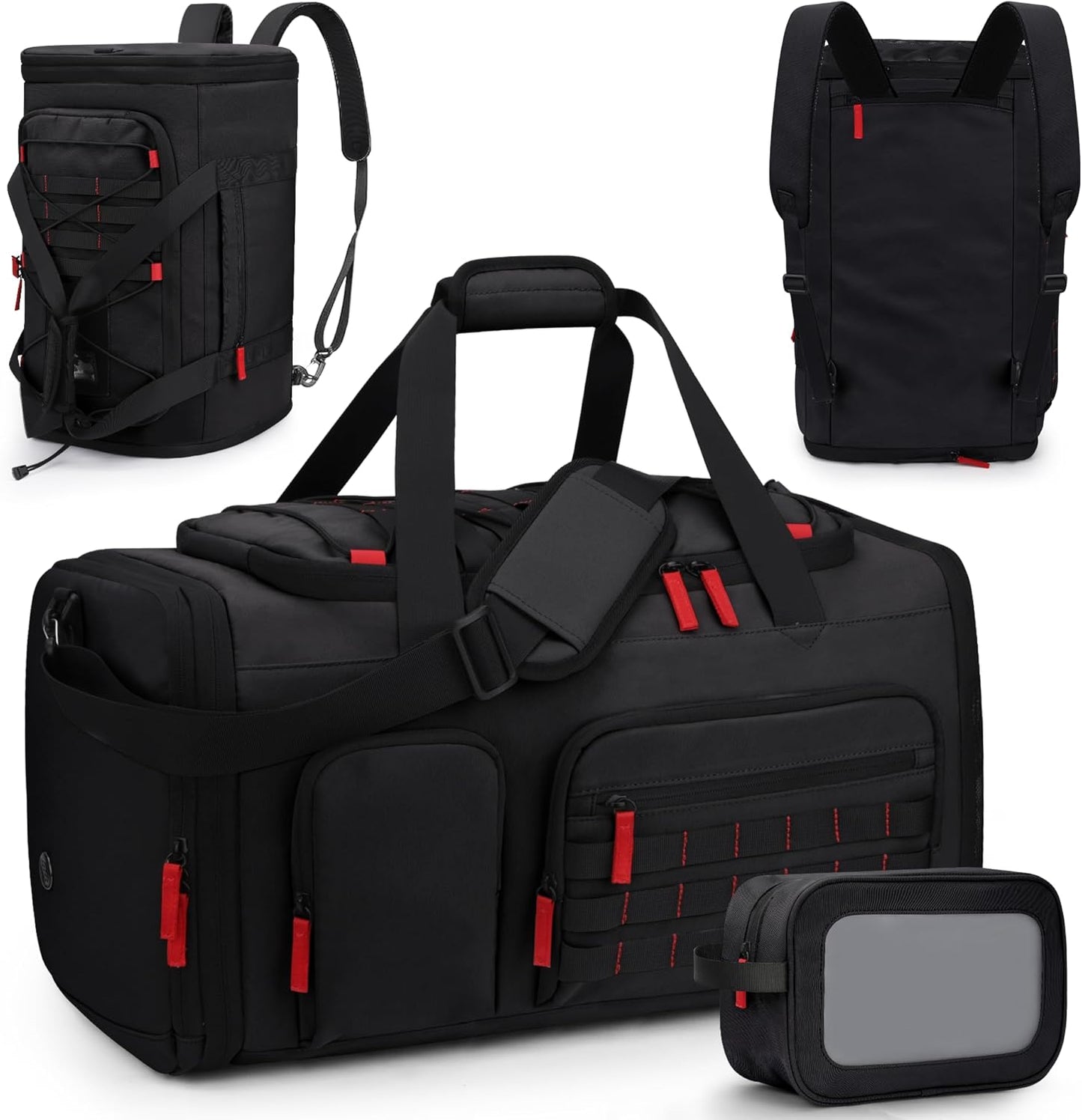 Gym Bags for Men Women, 45L Sports Travel Duffle Bag with Shoe Compartment, 3 in 1 Weekener Overnight Backpack with Wet Pocket, Black