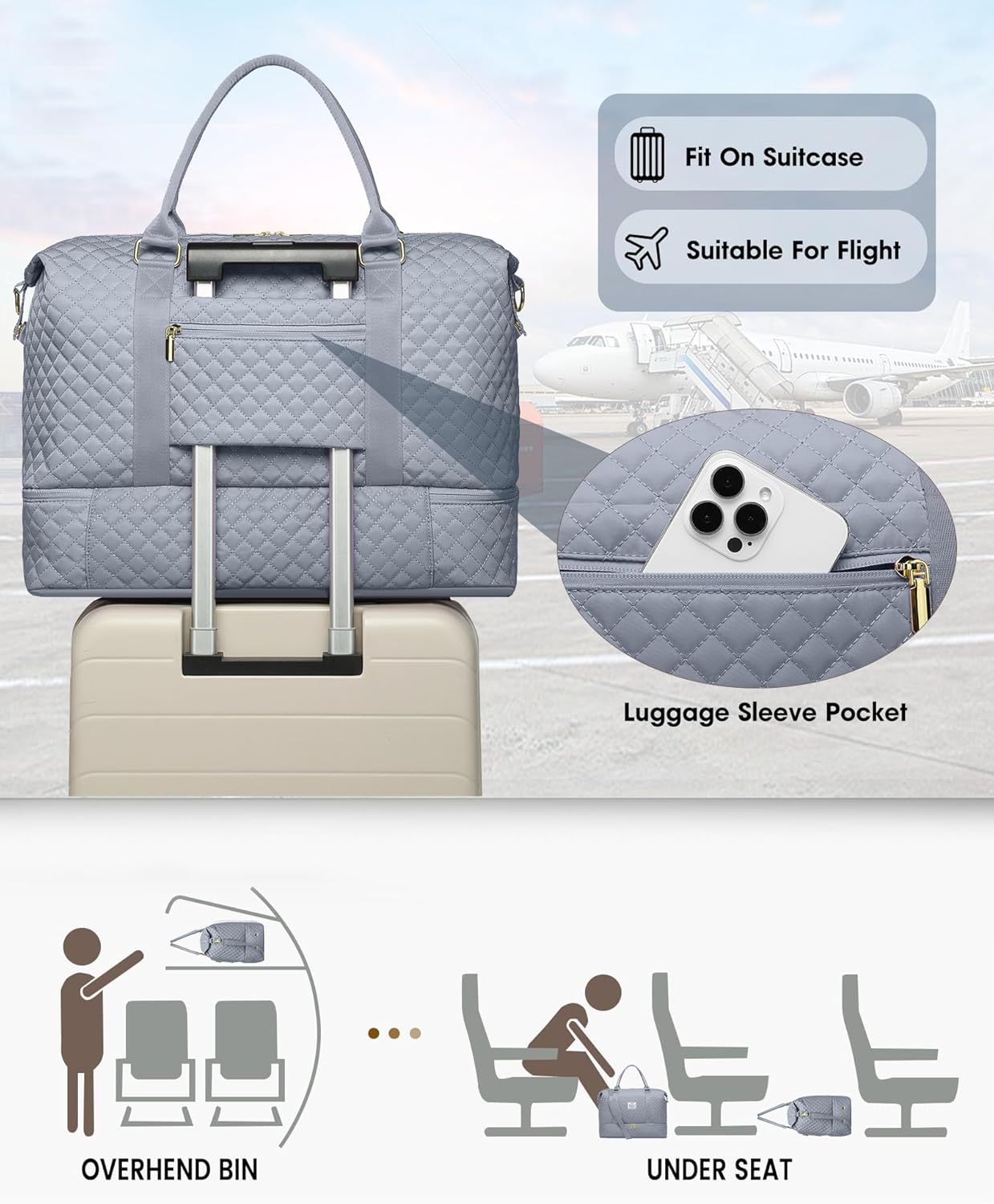 Travel Overnight Bag Weekender Bags- Duffle Bags Women with Shoe Compartment Carry on Overnight Bag with Toiletry Gym Duffel with Wet Pocket Hospital Bags Grey