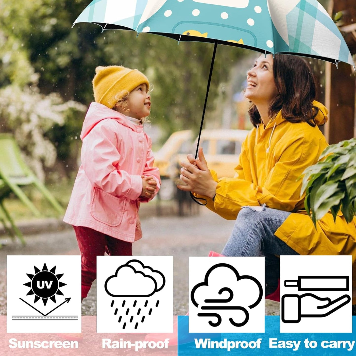 Small Travel Folding Umbrella for Girl, Portable, UV, SunShade, Compact, Automatic, Rain & Wind