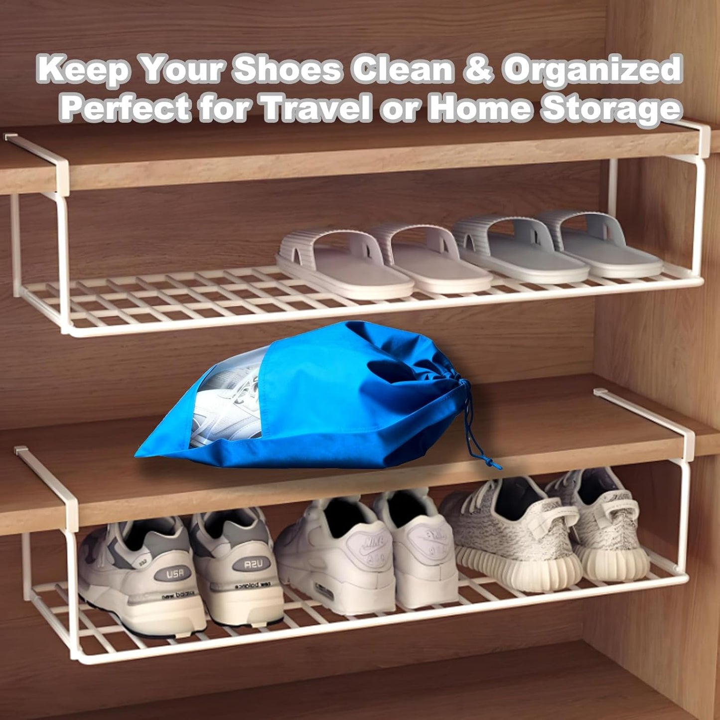 20 Pack Shoe Bags for Travel, 17" x 12.6" Drawstring Shoe Organizers with Clear Window, Breathable Non-Woven Dustproof Pouches for Luggage & Closet (Blue)