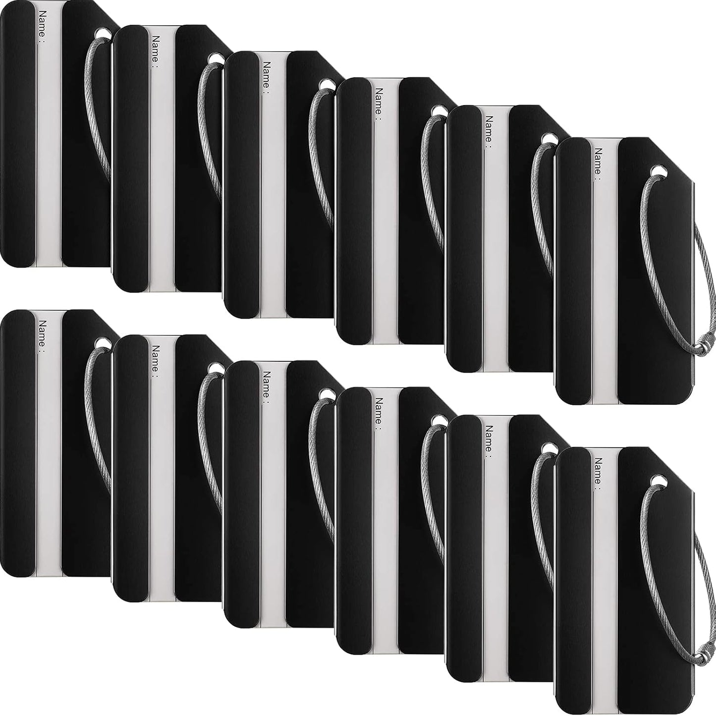 12 Pieces Luggage Tags Business Card Holder Aluminum Metal Travel ID Bag Tag for Suitcases Travel Luggage Baggage Identifier(Black)