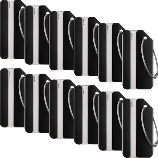 12 Pieces Luggage Tags Business Card Holder Aluminum Metal Travel ID Bag Tag for Suitcases Travel Luggage Baggage Identifier(Black)