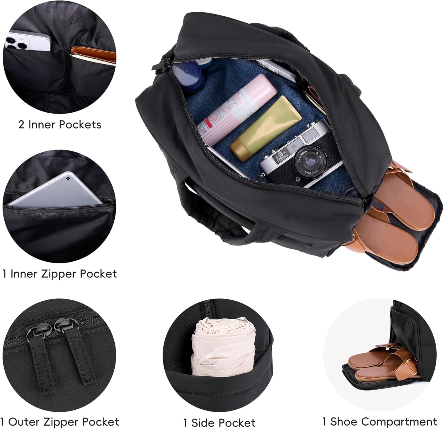 CLUCI Weekender Travel Bag for Women Puffer Tote Bag Carry On Duffle Overnight Bags with Shoe Compartment