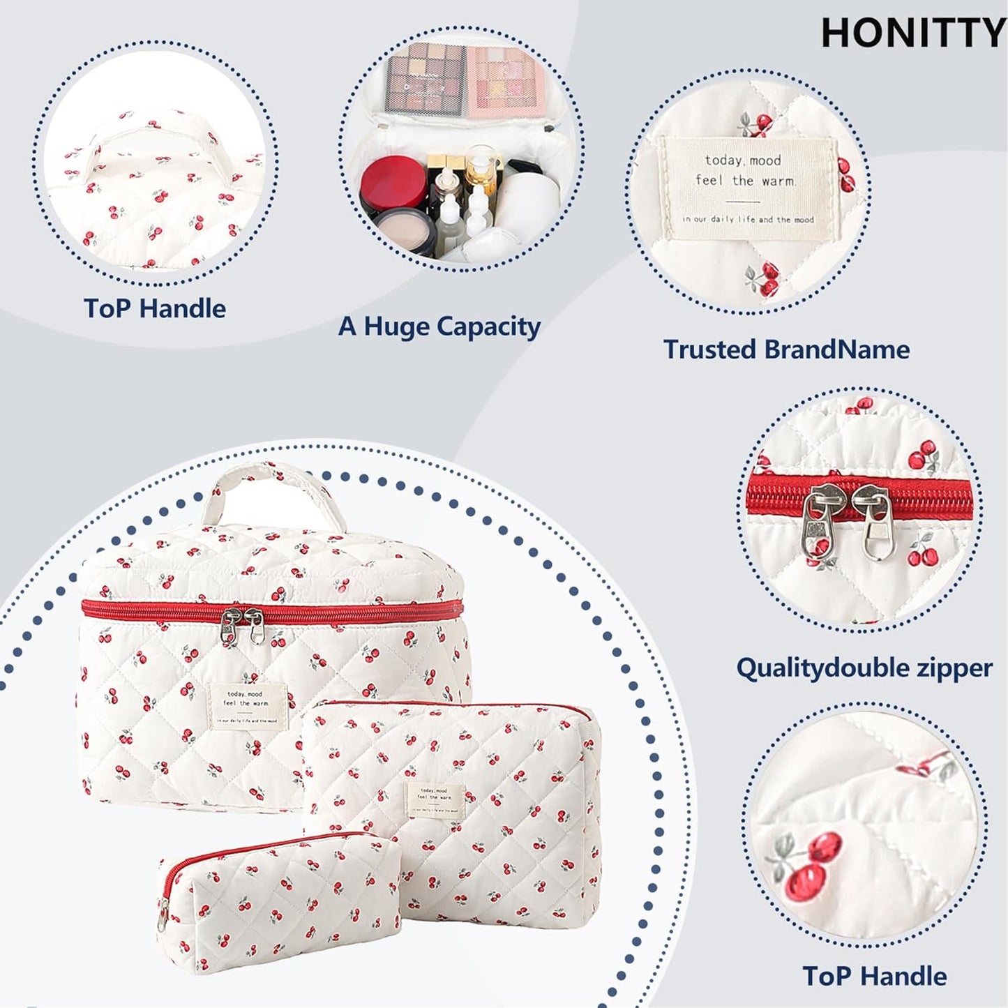 Makeup Bag,Quilted Cosmetic Bags,Large Floral Make Up Organize bag,Makeup Bag Set for Women,Flower Travel Toiletry Bag