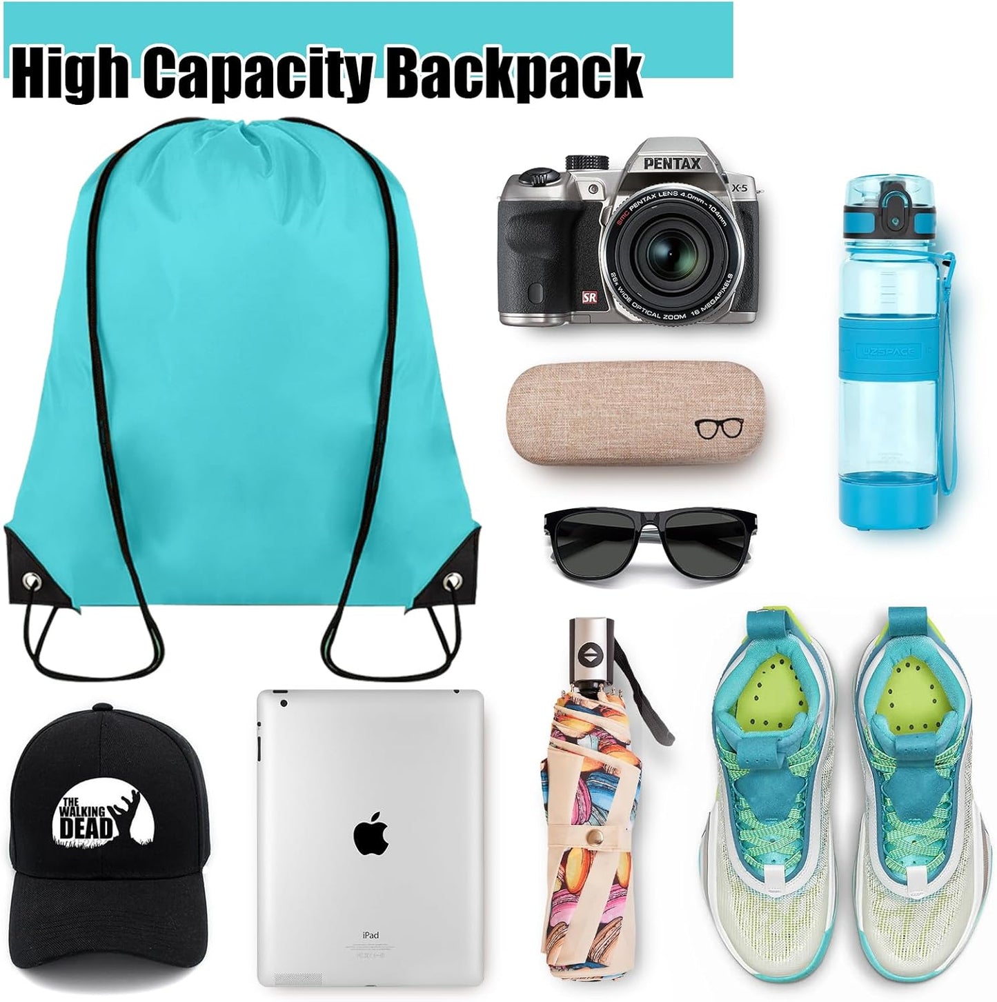 100 Pieces Drawstring Backpack Bulk Cinch Sackpack Ployster Drawstring Bags for Gym Party Trip(Aqua)