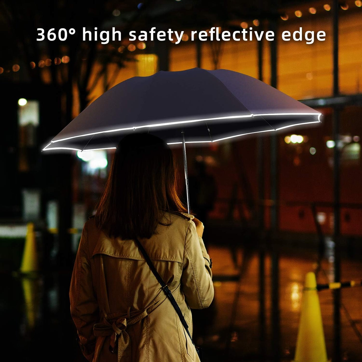 Lejorain Golf Large Inverted Umbrella - Black Big Windproof Heavy Duty Upside Down 46/50/54 Inch Compact Reverse Car Automatic Folding Reflective Umbrella