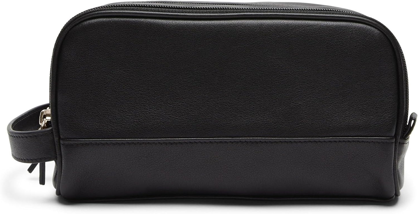 Leatherology Black Onyx Leather Toiletry Bag – Small Double Zip Dopp Kit – Full Grain Leather Travel Organizer with Water-Resistant Lining – Compact Grooming Bag for Men or Women