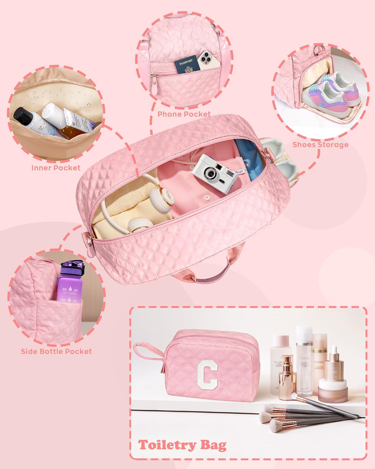 Gifts for Girls Age 10 11 12 13 14 15 16 17 18, Initial Travel Duffel Bag, Graduation Gifts for Her, Monogram Overnight Bag, Gift for Friend Sister Women gifts