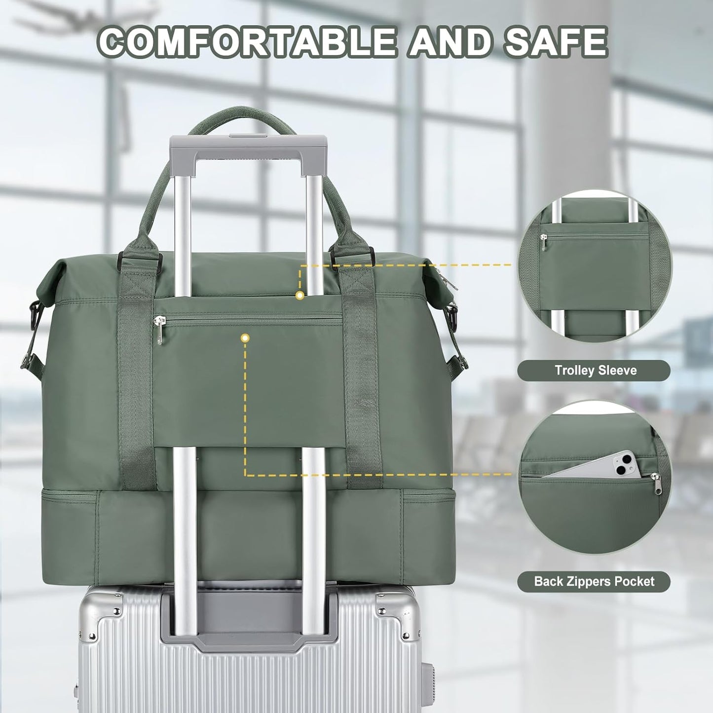 Travel Duffel Bag, Sports Tote Gym Bag, Shoulder Weekender Overnight Bag for Women