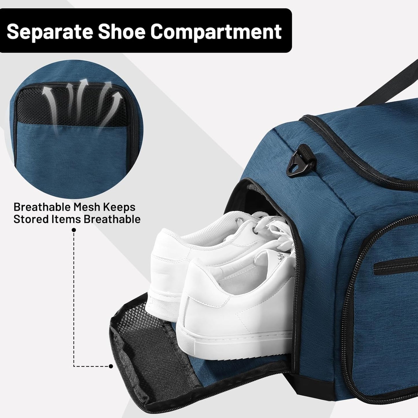 MIER Foldable Duffle Bag with Shoe Compartment 50L Travel Duffel Bags for Men Women Packable Overnight Bag for Camping Gym Weekender, Drak Blue