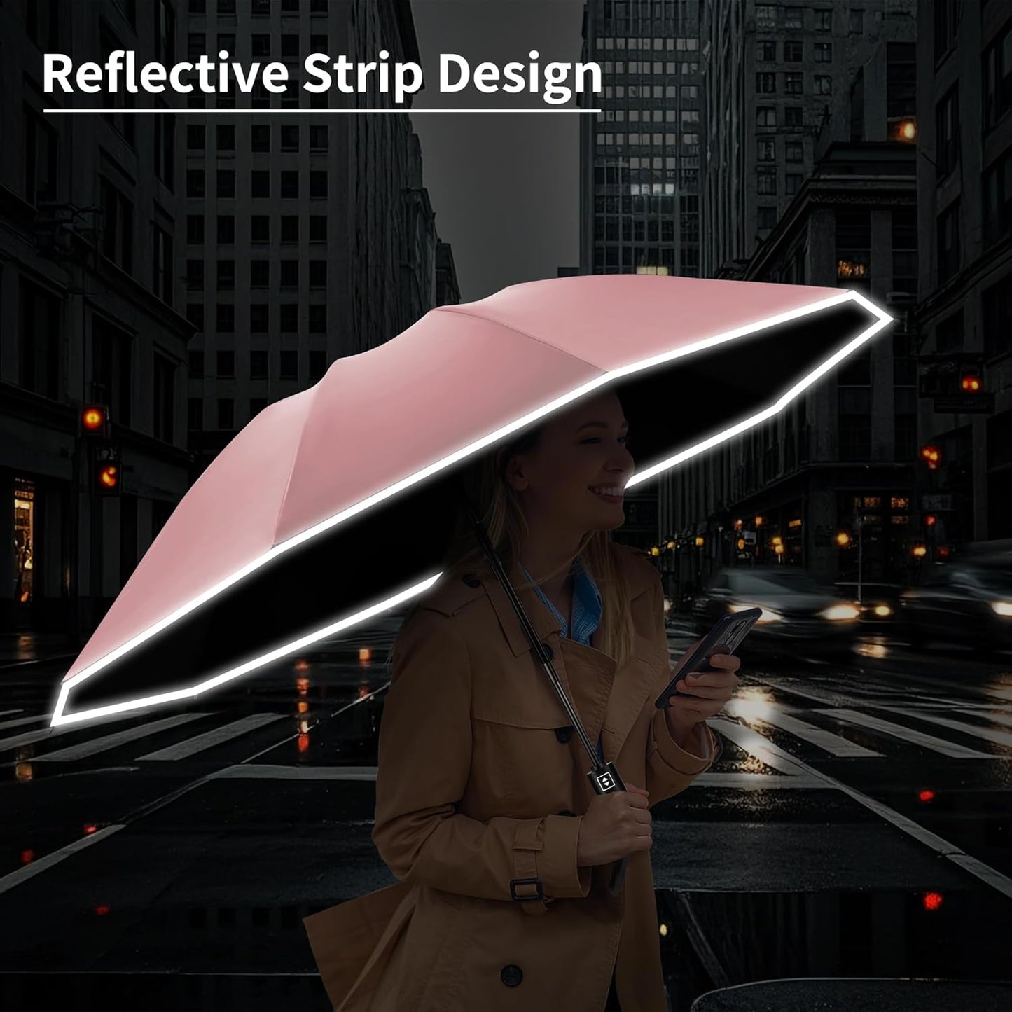 Seniny Inverted Travel Umbrella, Automatic Umbrellas for Rain, Windproof Compact Umbrella with Reflective Stripe, Folding UV Umbrella Sun Umbrella, Portable Large Umbrella for Backpack, Lightweight