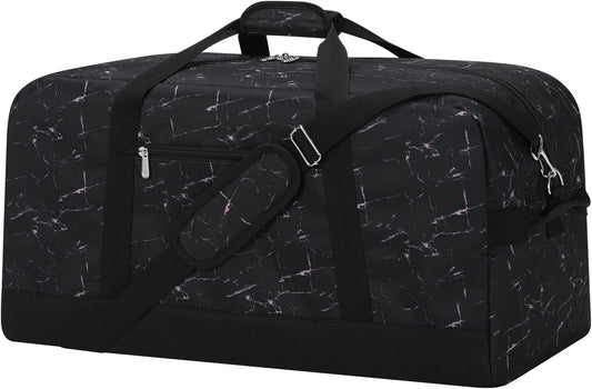 55L Mens Duffle Bag for Travel - 25 inch Sports Duffel Bag with Hard Bottom - Marble Black