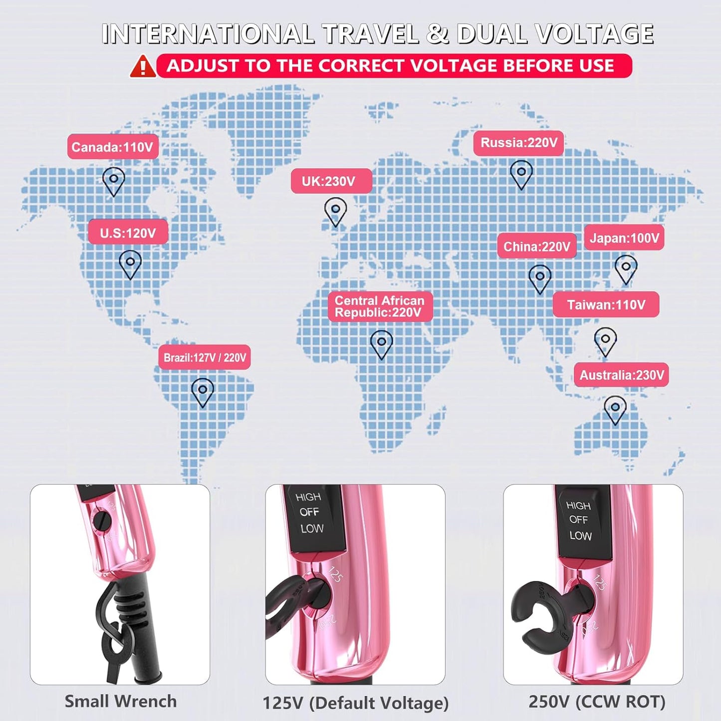 LURA Mini Portable Travel Hair Dryer:Dual Voltage Small Lightweight Blow Dryer with EU Plug,1200W Compact Hairdryer with Folding Handle,with Concentrator&Diffuser Attachment,for Women and Men